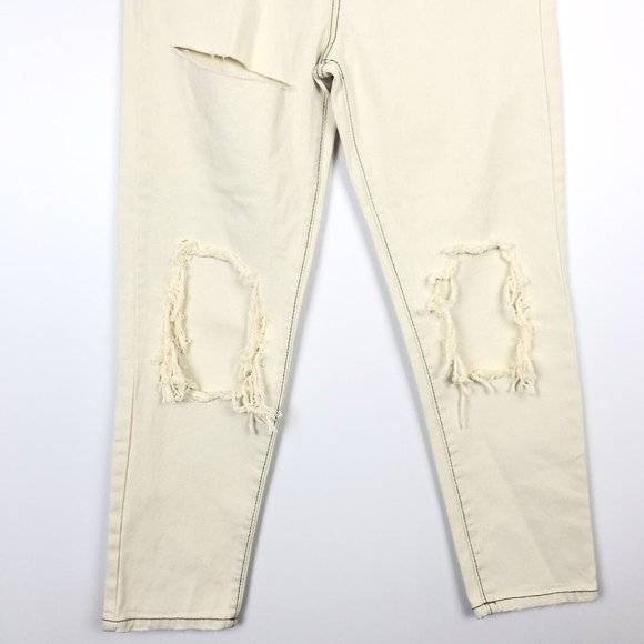 NWT Unif Sz 27 Cream Off White High Waist Distressed Jeans Tapered Straight Leg - Picture 5 of 7